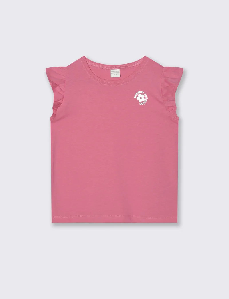 T-shirt mezza manica con volant e stampa lucida - Rosa big bubble