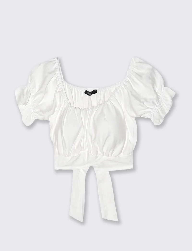 Top con manica elastica - Bianco