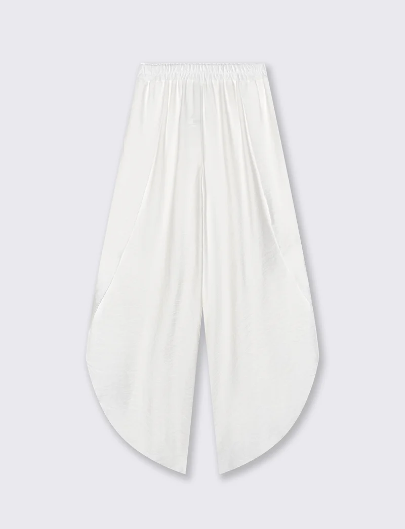 Pantalone a palazzo con elastico in vita - Bianco