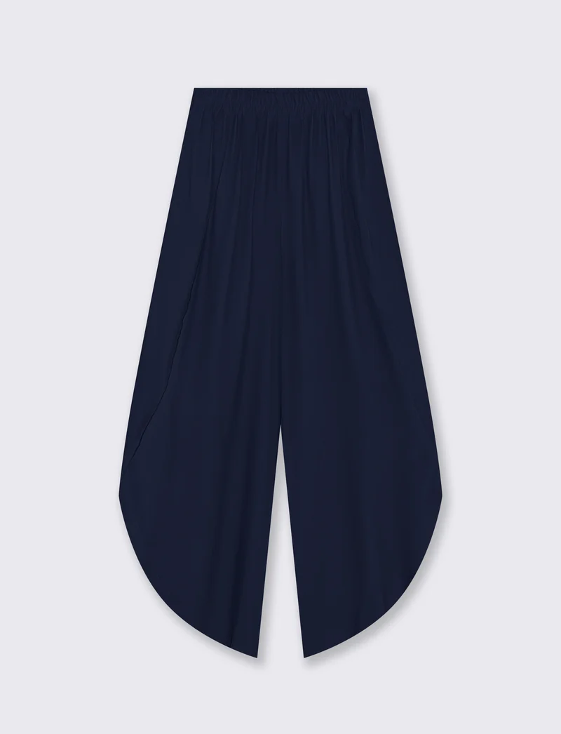 Pantalone a palazzo con elastico in vita - Blu