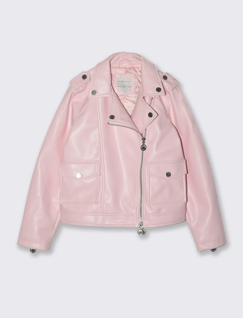 Giacca biker in finta pelle con zip - Rosa