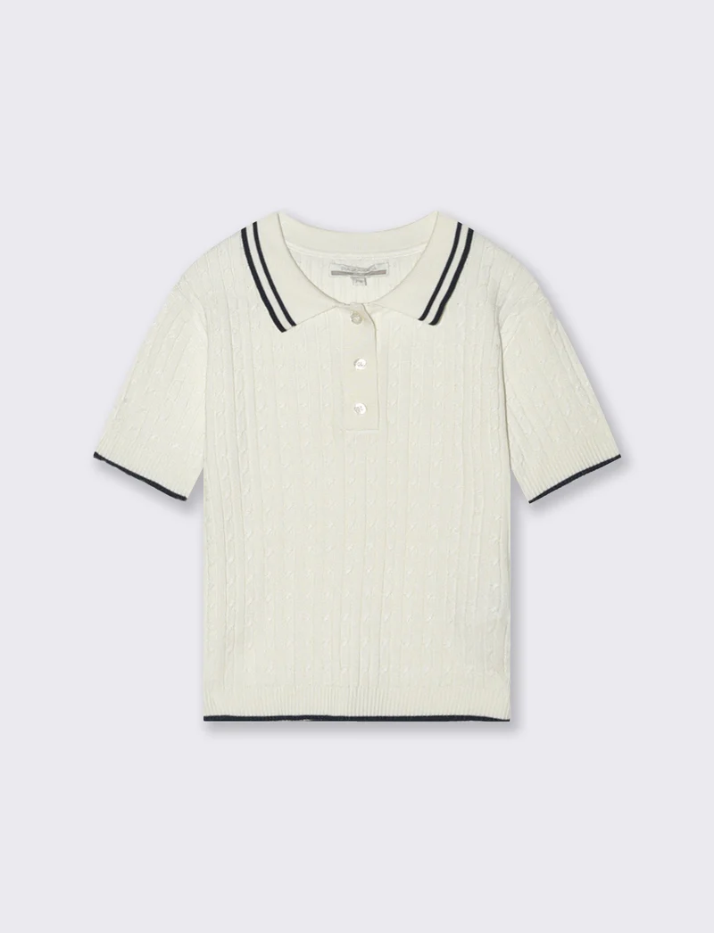 T-shirt polo slim con colletto a righe - Bianco