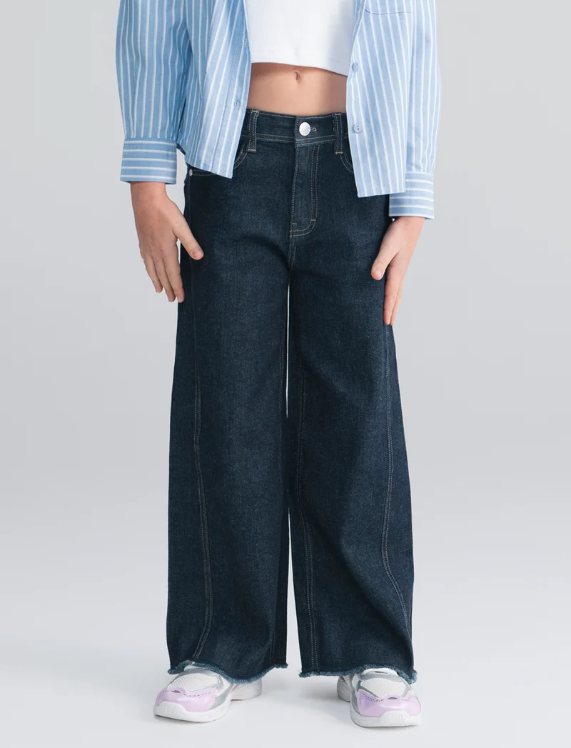 Jeans gamba ampia in denim elasticizzato - Denim