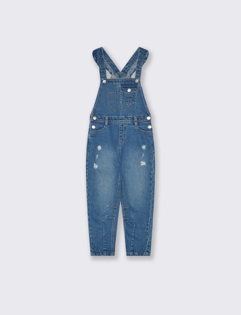 Salopette denim 100% cotone con rouches - Denim chiaro