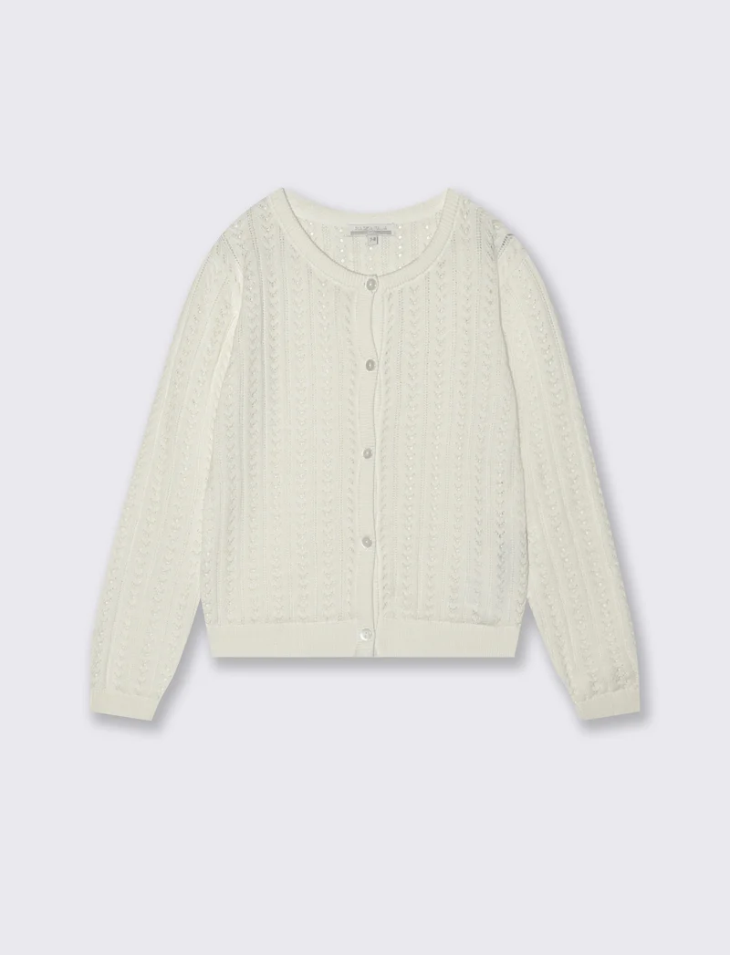 Cardigan traforato in cotone per bambina - Bianco latte