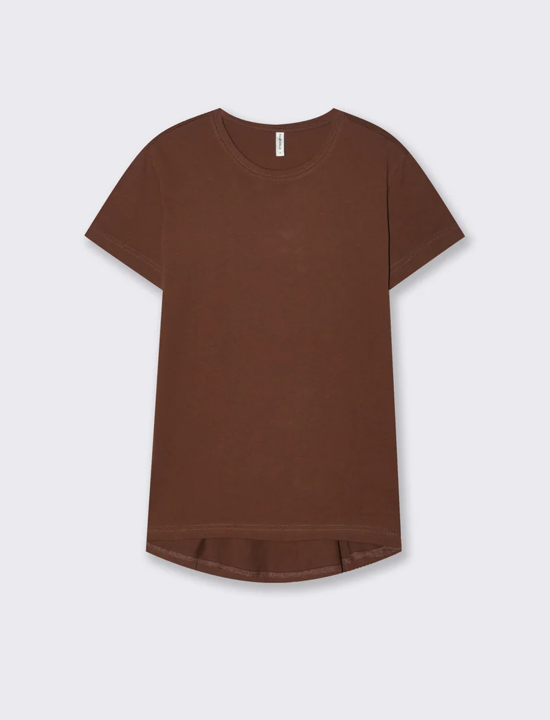 T-Shirt Basica Manica Corta Girocollo - Marrone cioccolato
