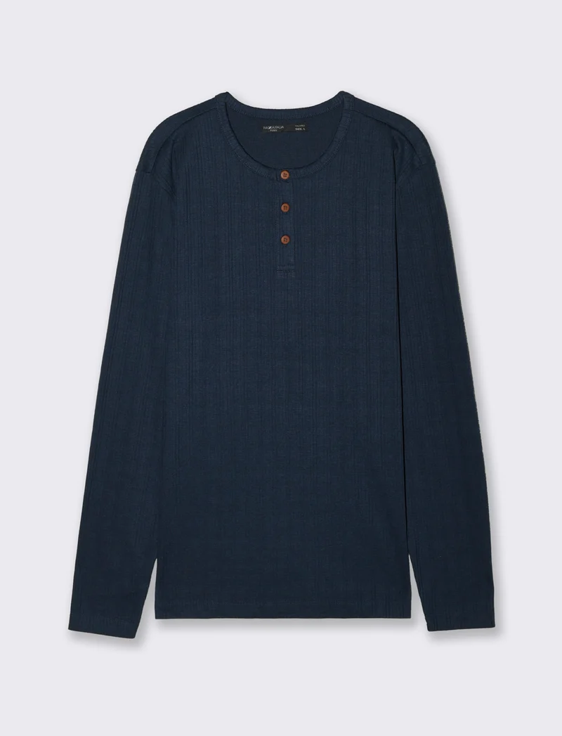 Serafino a Coste con Effetto Maglia - Blu