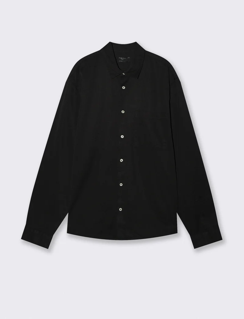 Camicia cropped in lyocell e cotone - Nero