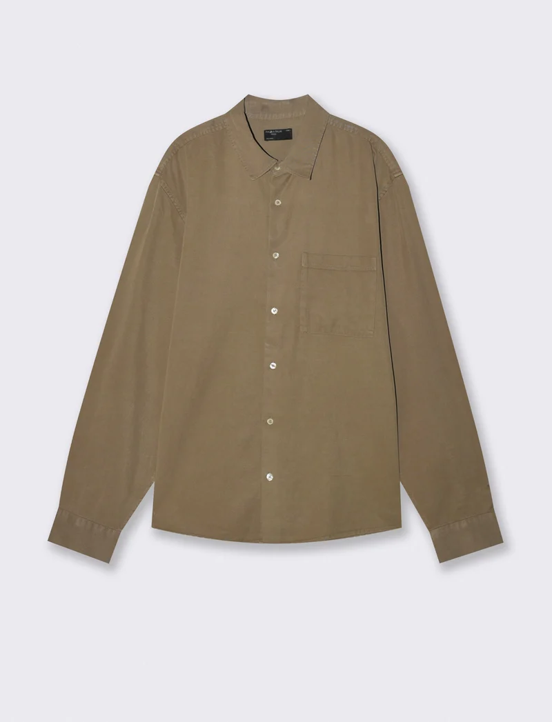 Camicia cropped in lyocell e cotone - Verde kaki