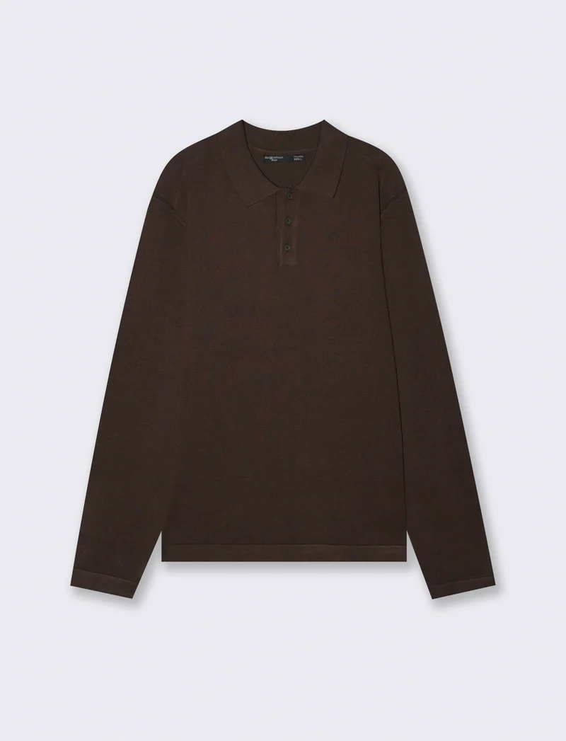 Maglia Polo con Colletto e Maniche Lunghe - Moro