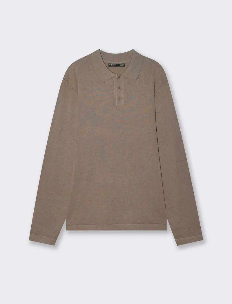 Maglia Polo con Colletto e Maniche Lunghe - Verde kaki