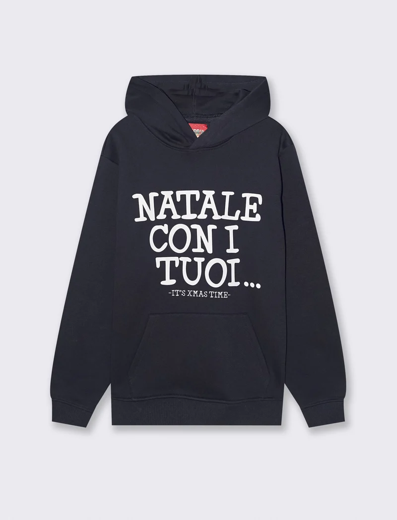 FELPA CON CAPPUCCIO E STAMPA - Blu