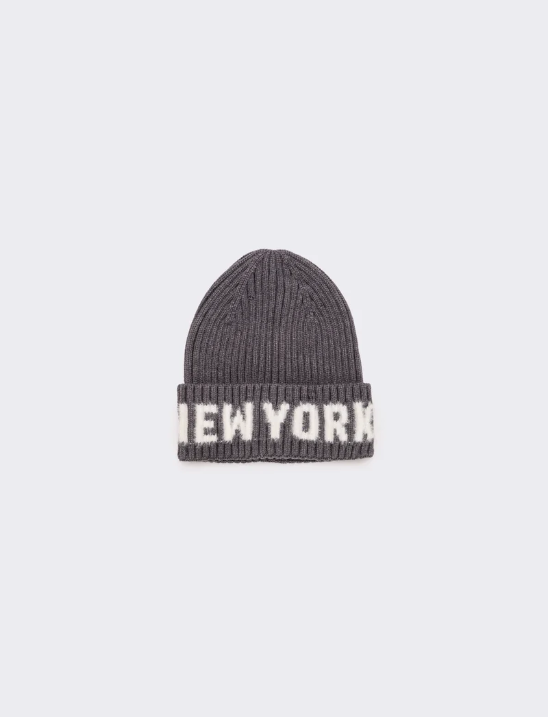 Cappello con risvolto e scritta new york bambino - Grigio