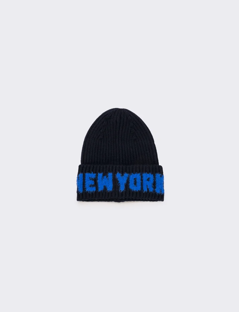 Cappello con risvolto e scritta new york bambino - Blu
