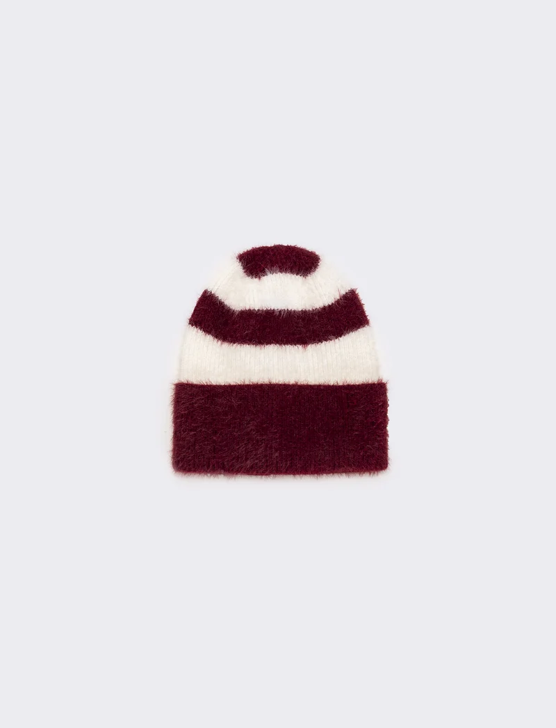 Cappello riga larga con pon pon bambino - Bordeaux
