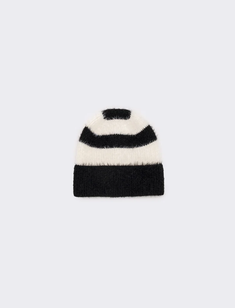 Cappello riga larga con pon pon bambino - Nero