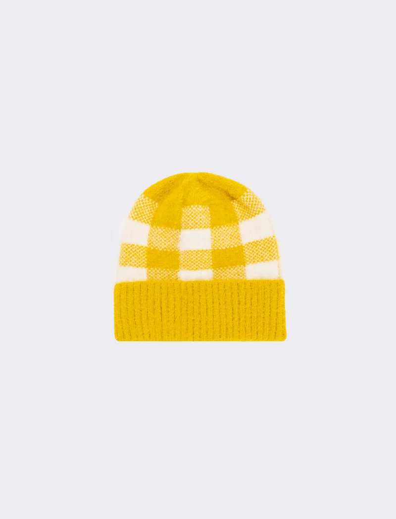 Cappello quadri con risvolto bambino - Giallo