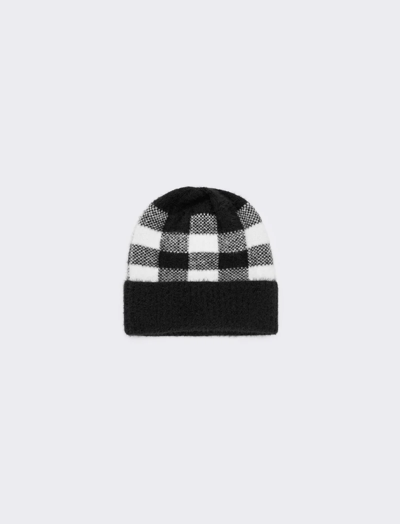 Cappello quadri con risvolto bambino - Nero
