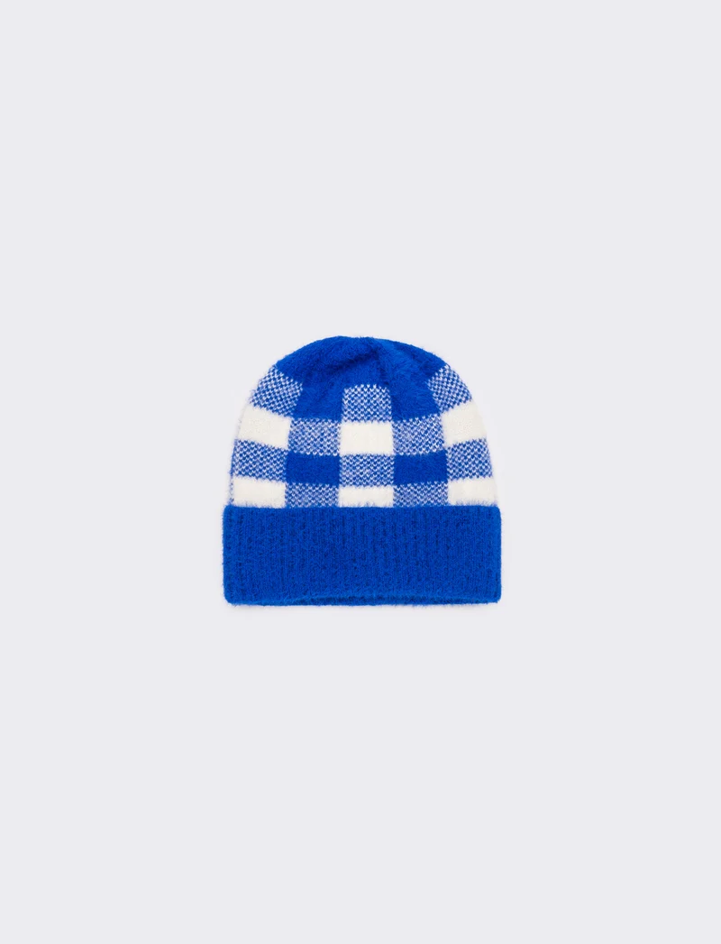 Cappello quadri con risvolto bambino - Blu