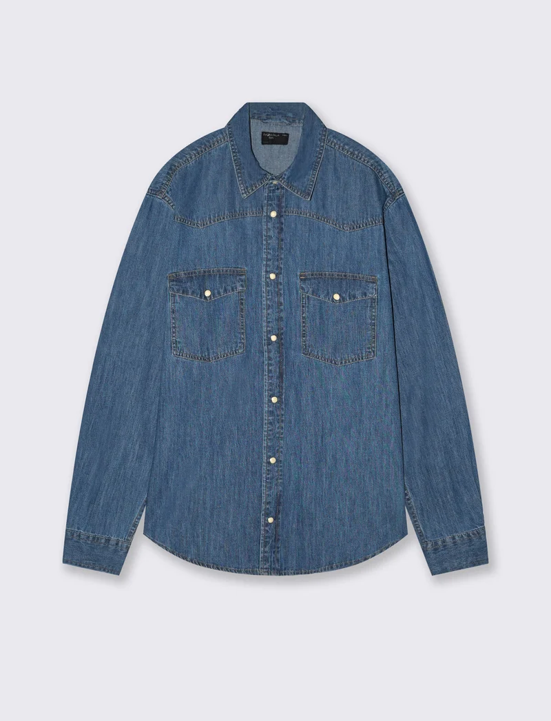 Camicia denim regular fit con tasche - Denim