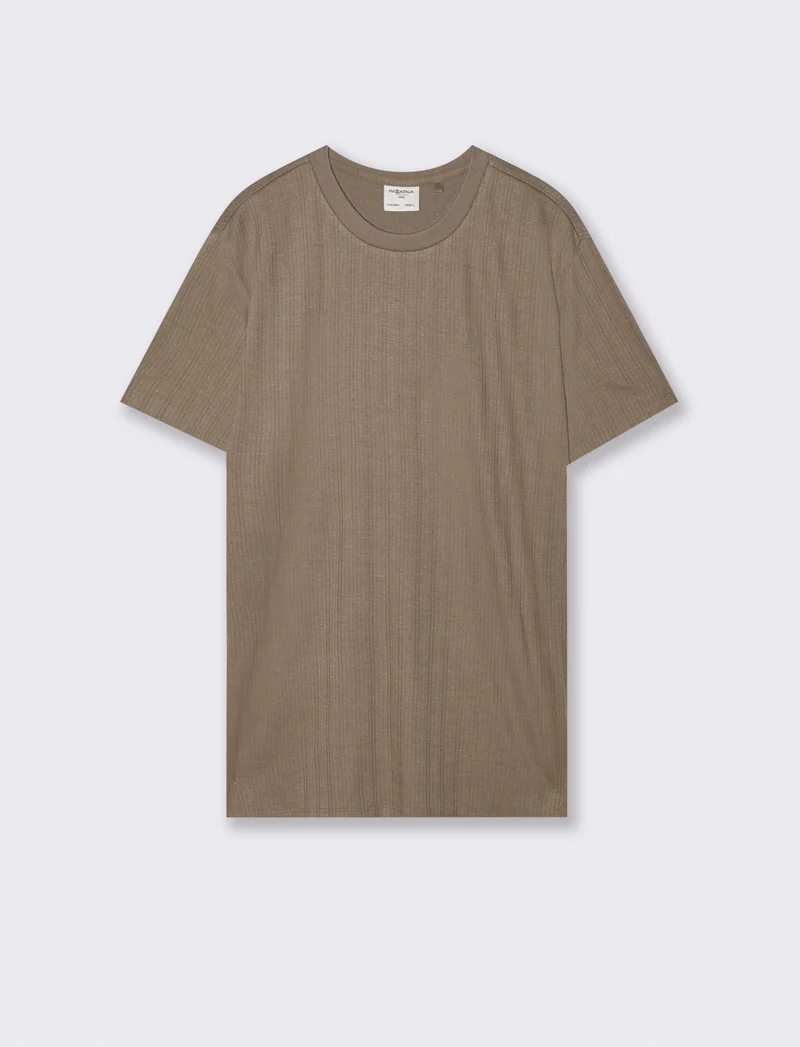 T-shirt a coste effetto maglia girocollo - Verde kaki