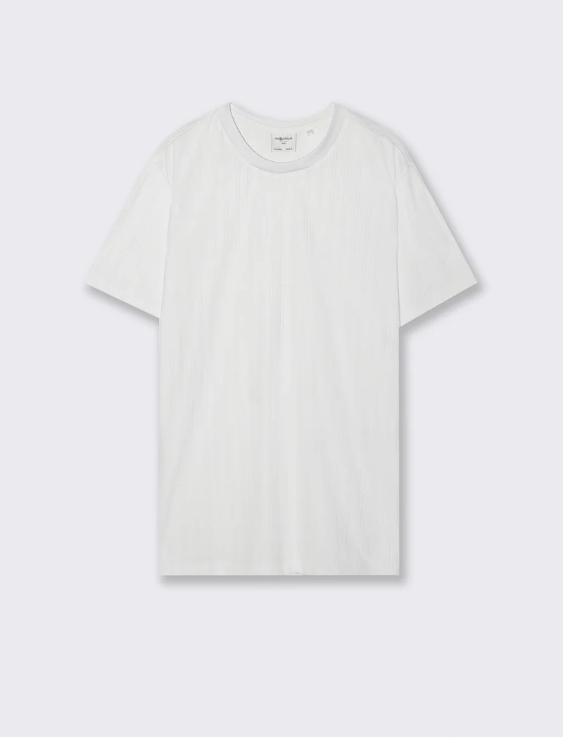T-shirt a coste effetto maglia girocollo - Bianco