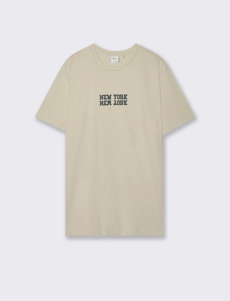 T-shirt girocollo cotone con stampe - Grigio ghiaccio