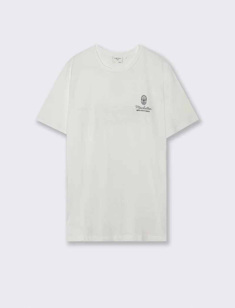 T-shirt girocollo cotone con stampe - Bianco