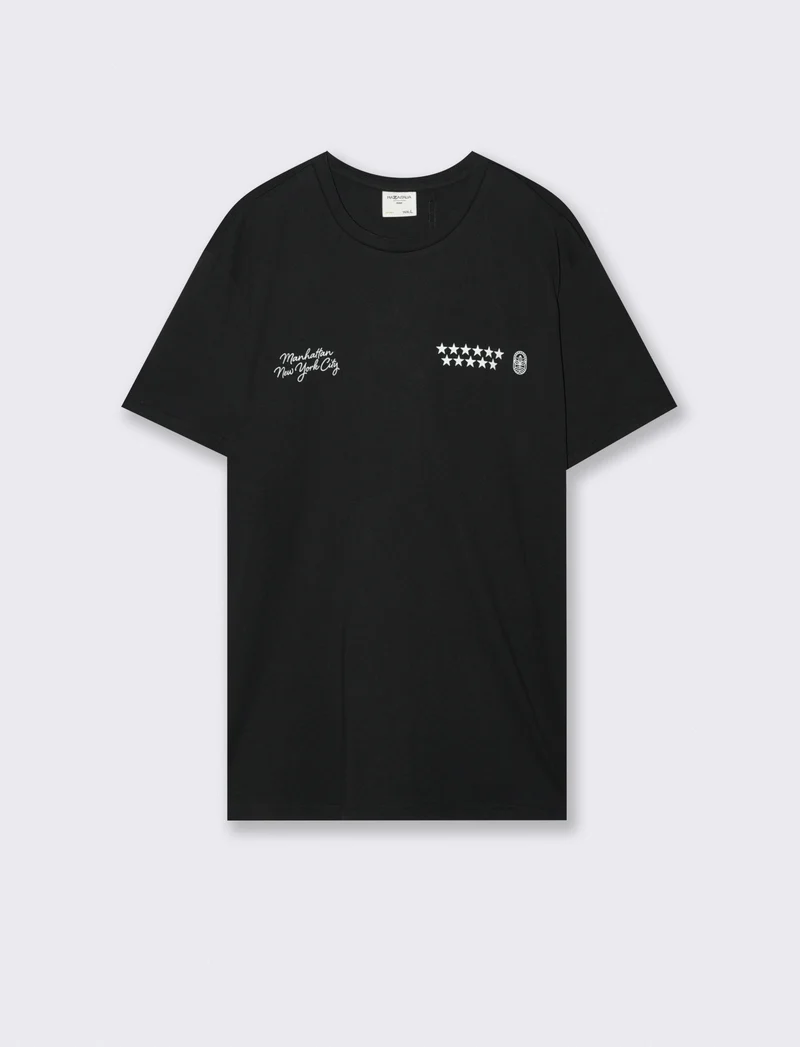 T-shirt girocollo cotone con stampe - Nero