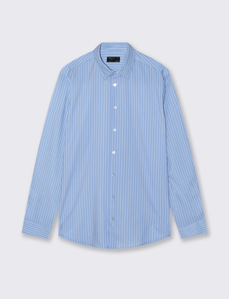 Camicia slim fit a righe in tessuto tecnico - Azzurro