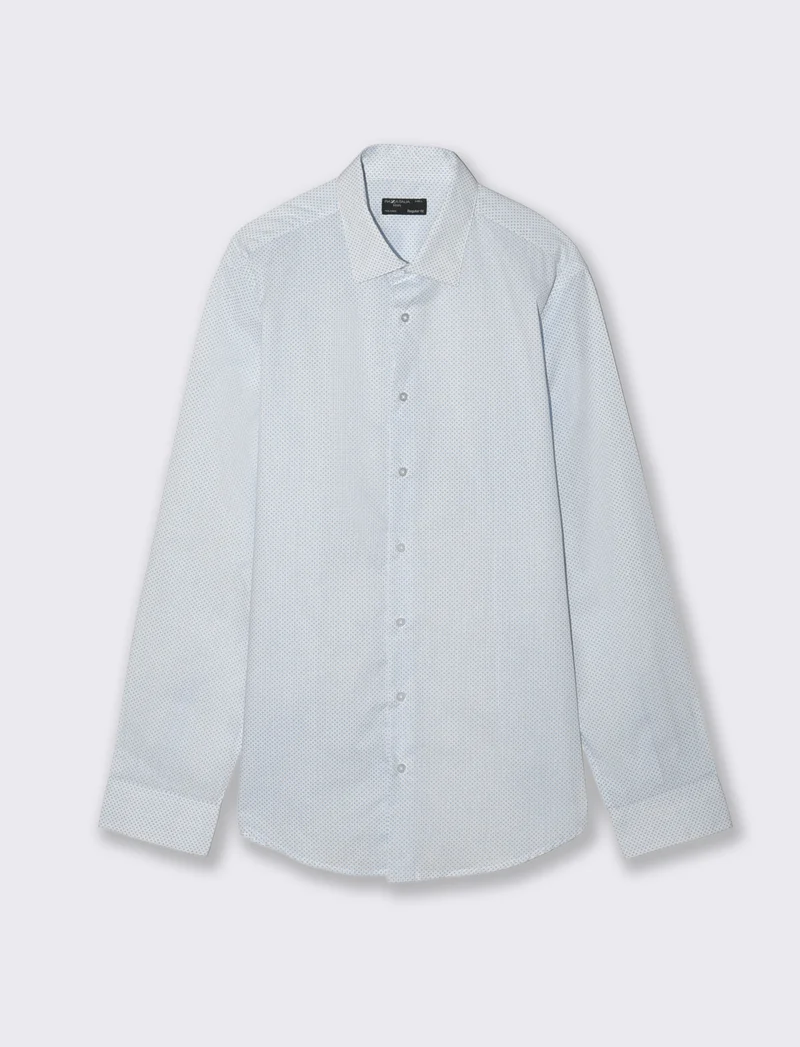 Camicia Regular Fit Micro Fantasia - Azzurro