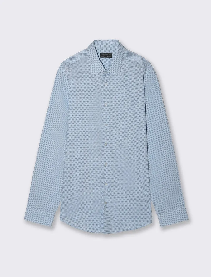 Camicia Regular Fit Micro Fantasia - Celeste