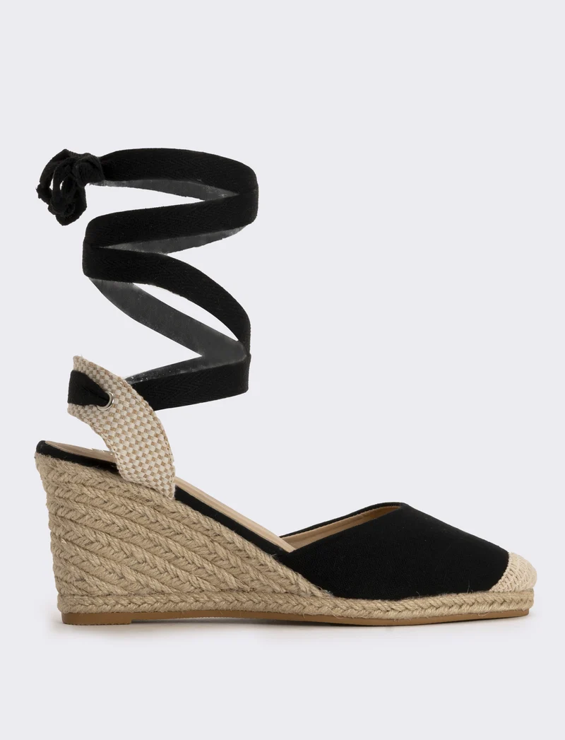 Espadrillas da in tessuto con zeppa - Nero