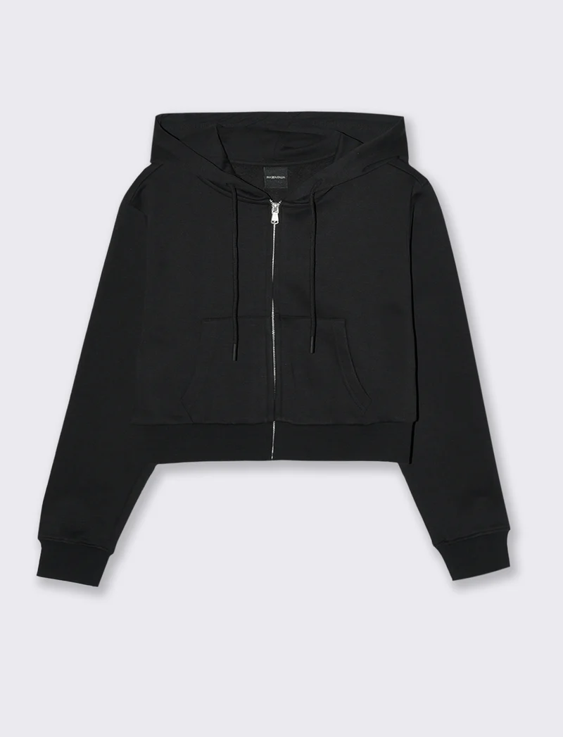 FELPA CROP CON CAPPUCCIO - Nero