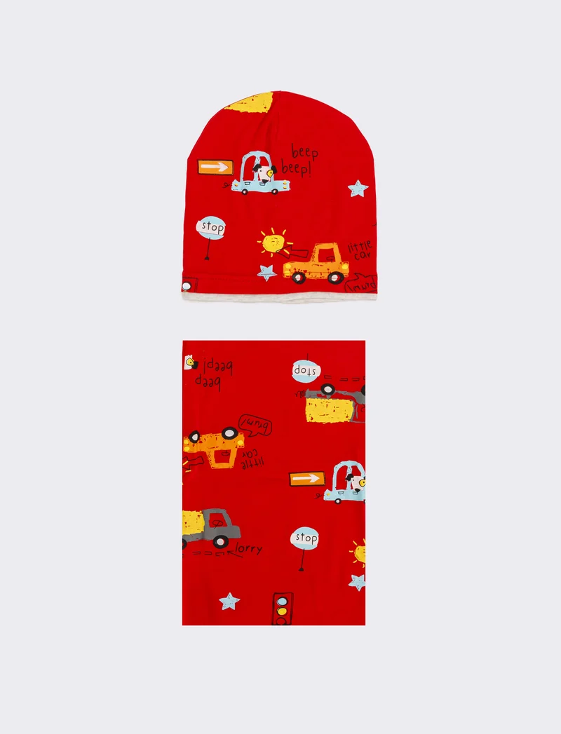 Set cappello e collo con macchinine - Rosso