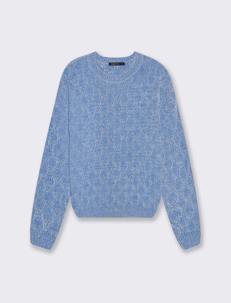 MAGLIA MANICA LUNGA CON INTARSI - Celeste