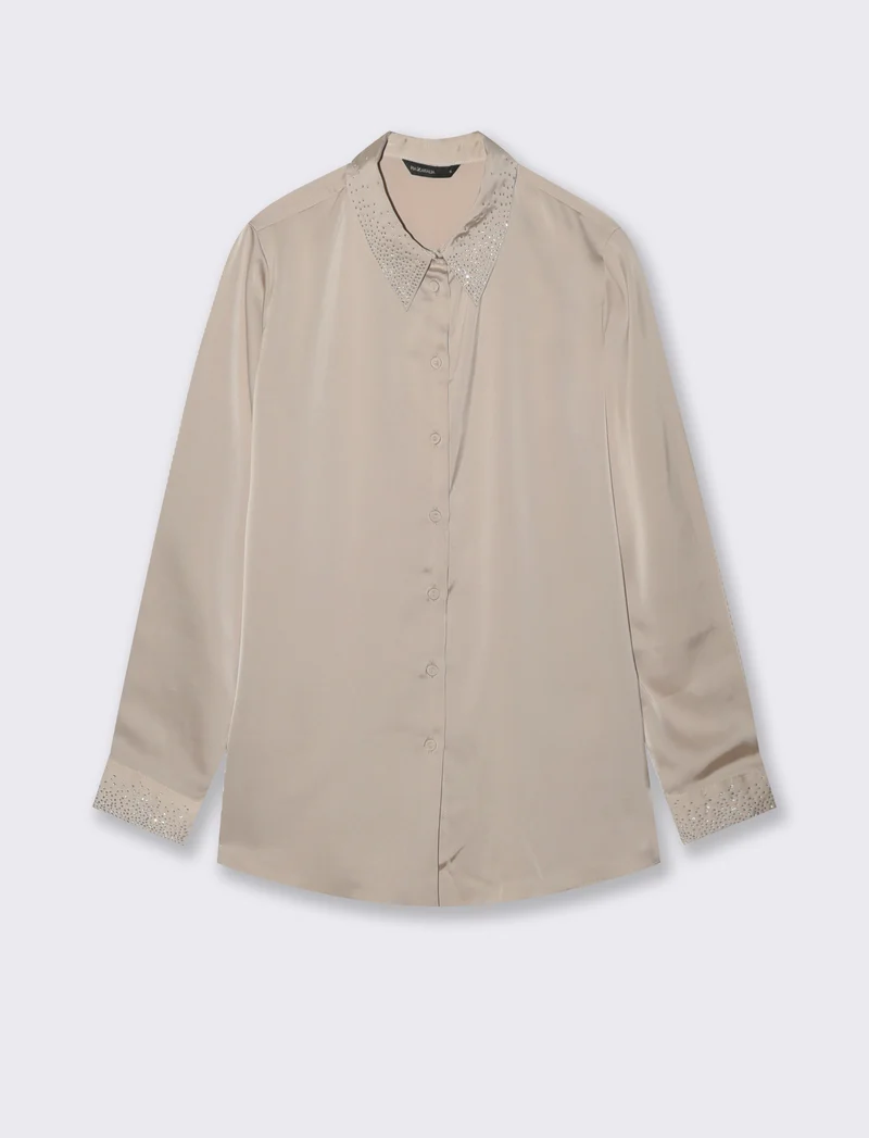 CAMICIA IN SATIN CON STRASS - Beige