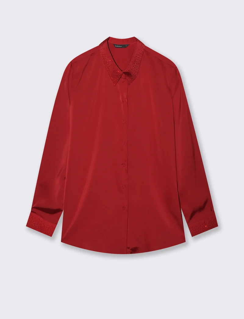 CAMICIA IN SATIN CON STRASS - Rosso