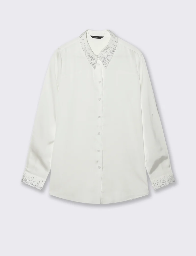 CAMICIA IN SATIN CON STRASS - Bianco latte
