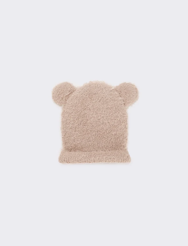 Cappello con risvolto orecchie e orsetto - Beige