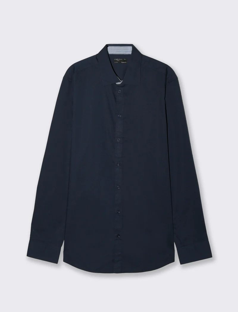 Camicia Regular Fit Easy Iron Unita e Fantasia - Blu