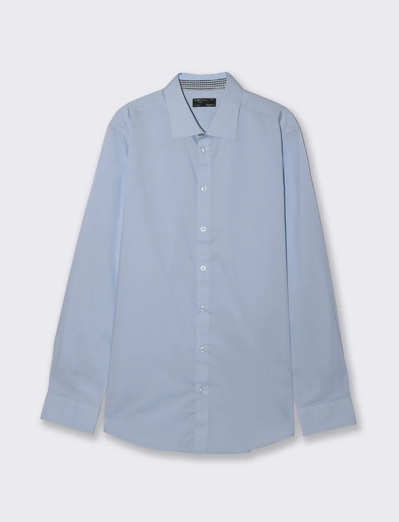 Camicia Regular Fit Easy Iron Unita e Fantasia - Celeste