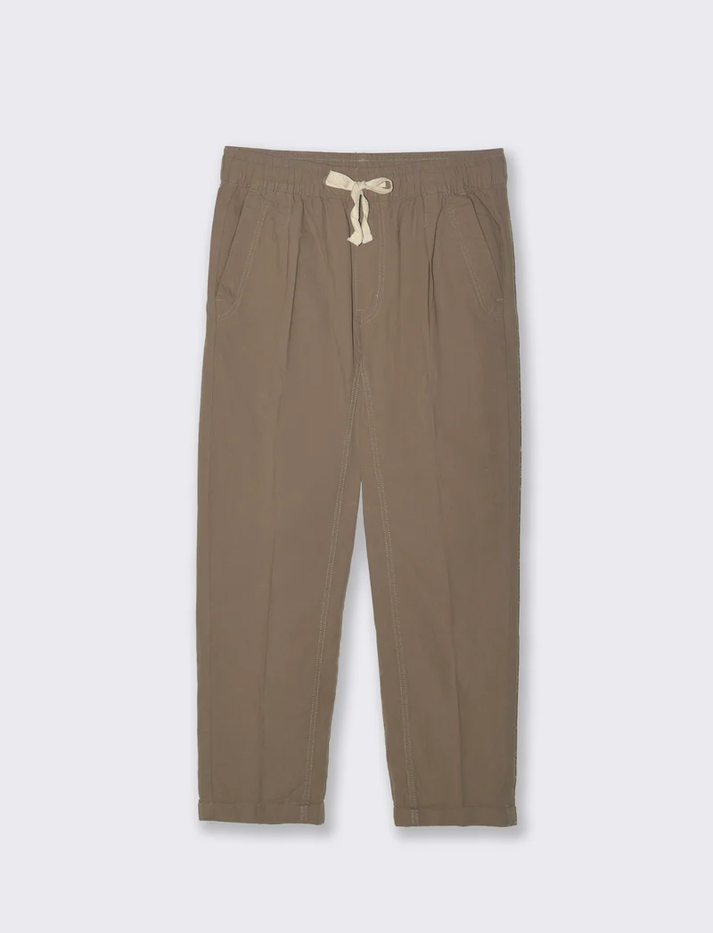 Pantaloni jogger in misto lino con tasche - Verde kaki