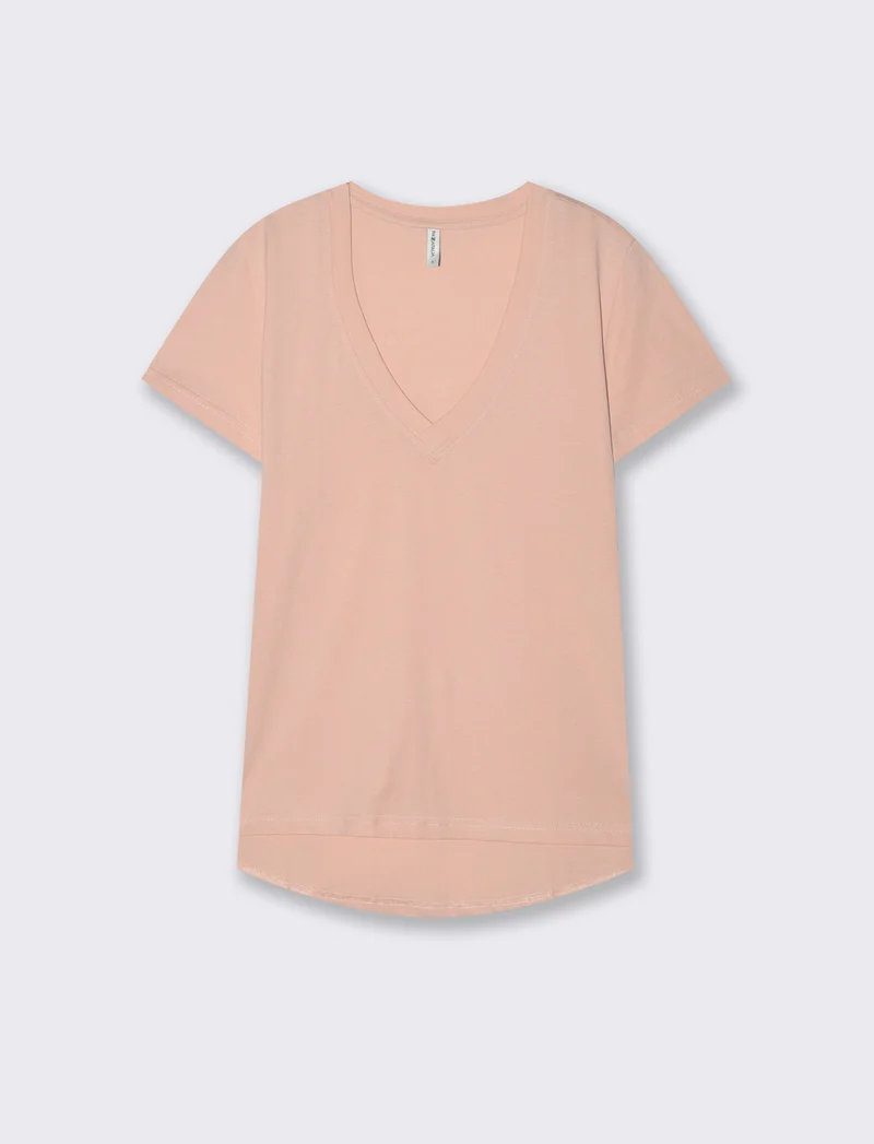 T-Shirt Basica Manica Corta Scollo a V - Pesca