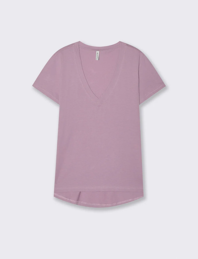 T-Shirt Basica Manica Corta Scollo a V - Viola glicine