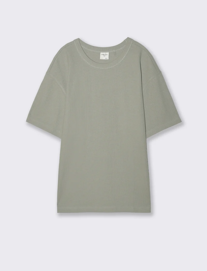 T-shirt girocollo in cotone a coste - Verde