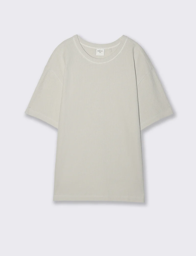 T-shirt girocollo in cotone a coste - Grigio ghiaccio