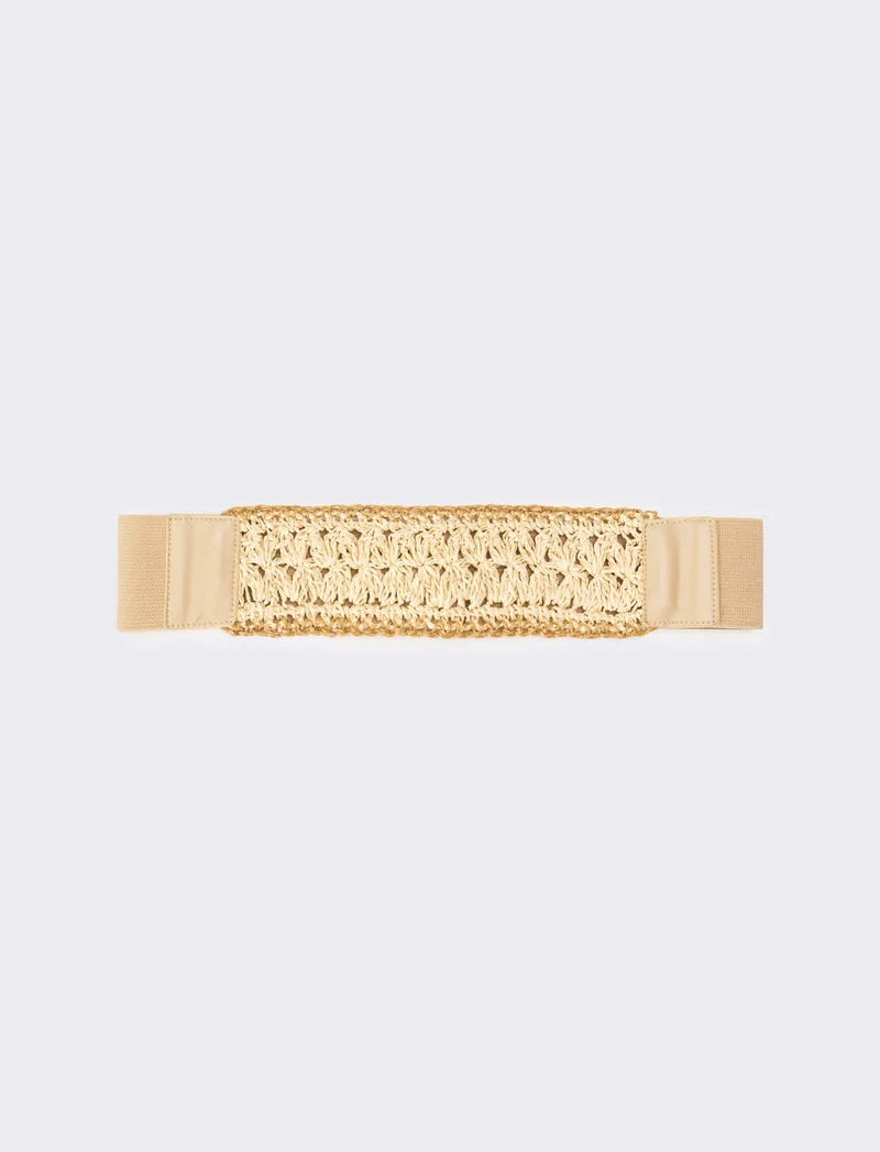 Cintura donna elastica con impunture di paglia - Beige
