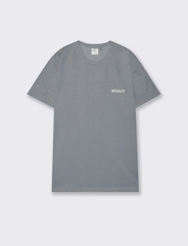 T-Shirt Piquet Effetto Melange Girocollo - Celeste