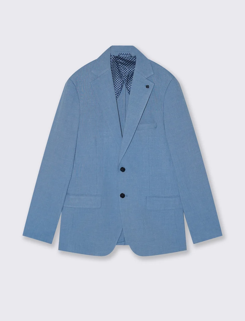 Blazer Formal Fit in Tessuto Dobby Melange - Celeste
